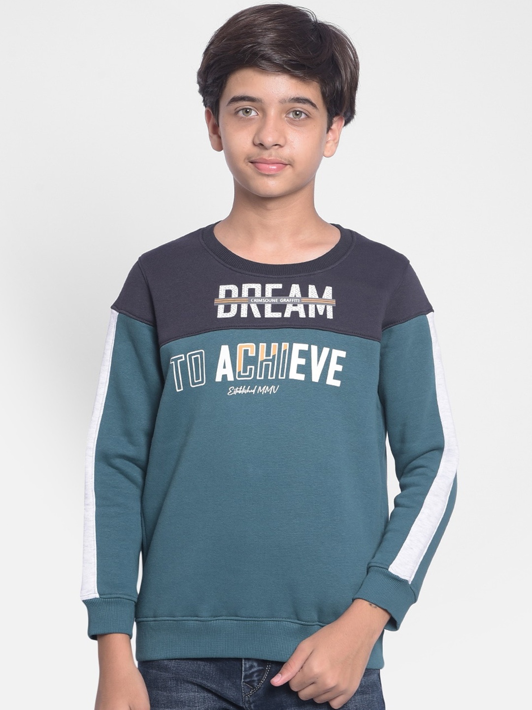 

Crimsoune Club Boys Colourblocked Cotton Pullover, Green