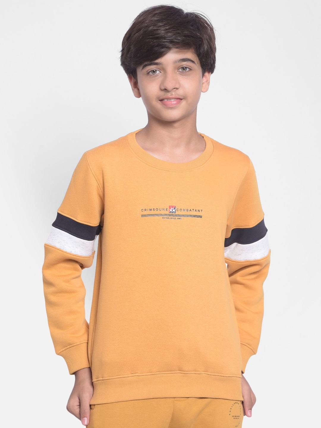 

Crimsoune Club Boys Typography Printed Sweatshirt, Mustard