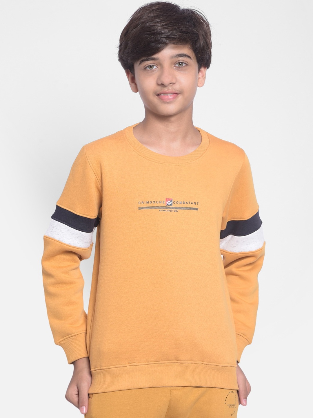 Crimsoune Club Boys Round Neck Cotton Pullover, Mustard