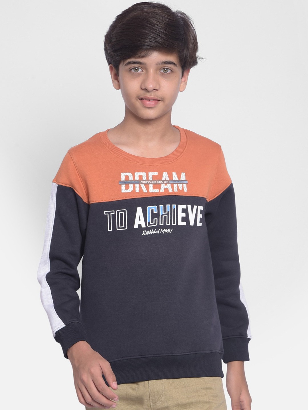 

Crimsoune Club Boys Colourblocked Cotton Pullover, Orange