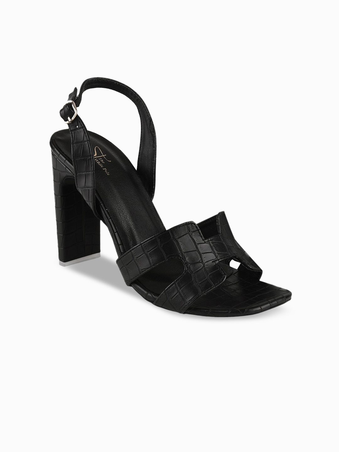 

THE WHITE POLE Textured Open Toe Block Heels, Black