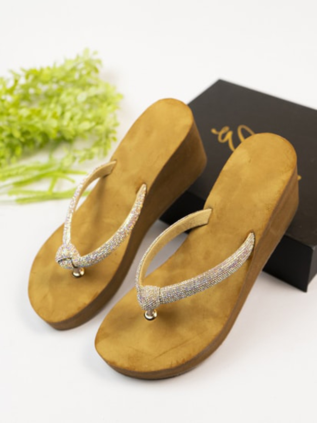 

THE WHITE POLE Embellished Round Toe Platform Heels, Tan