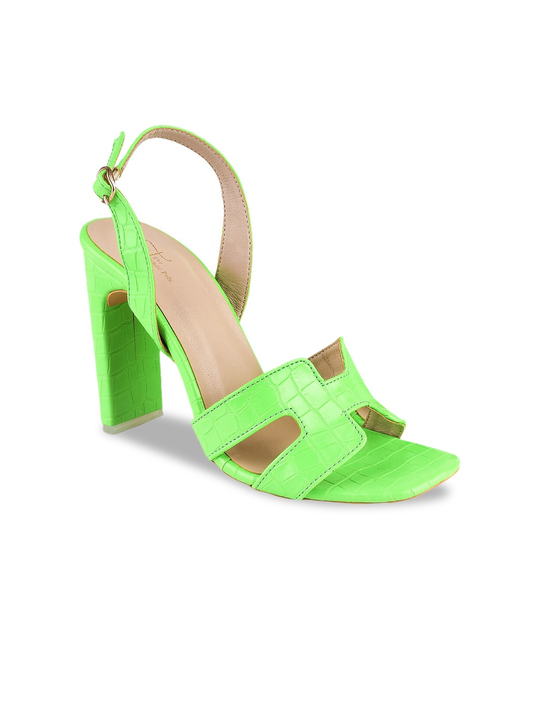 

THE WHITE POLE Textured Party Block Heels With Buckle Closure, Green