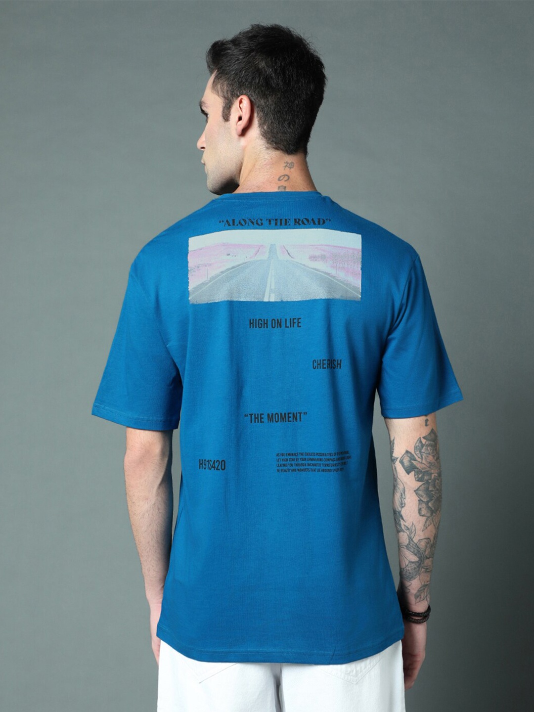 High Star Typography Printed Pure Cotton Relaxed fit T-shirt, Blue
