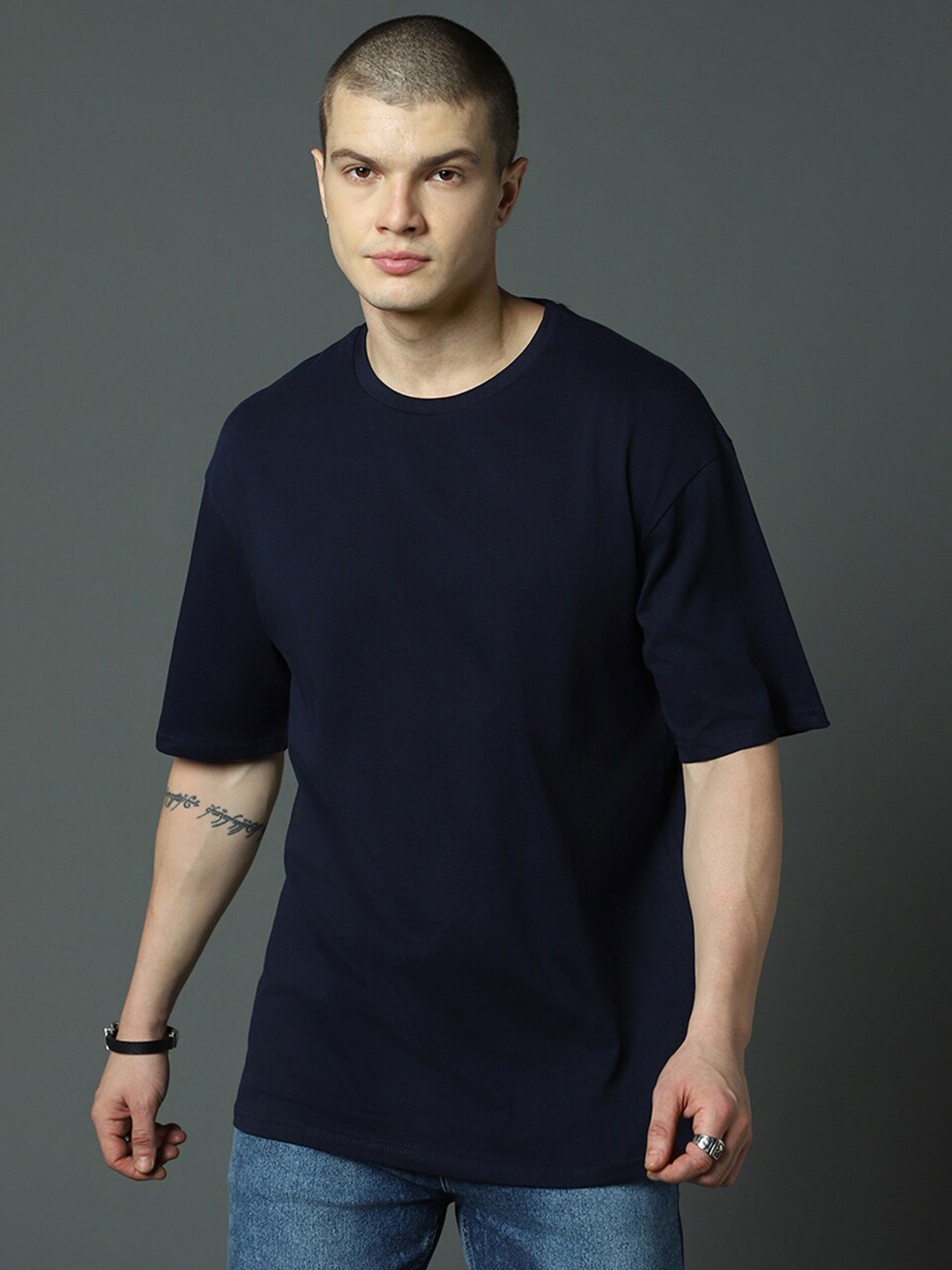 

High Star Round Neck Pure Cotton Relaxed fit T-shirt, Blue