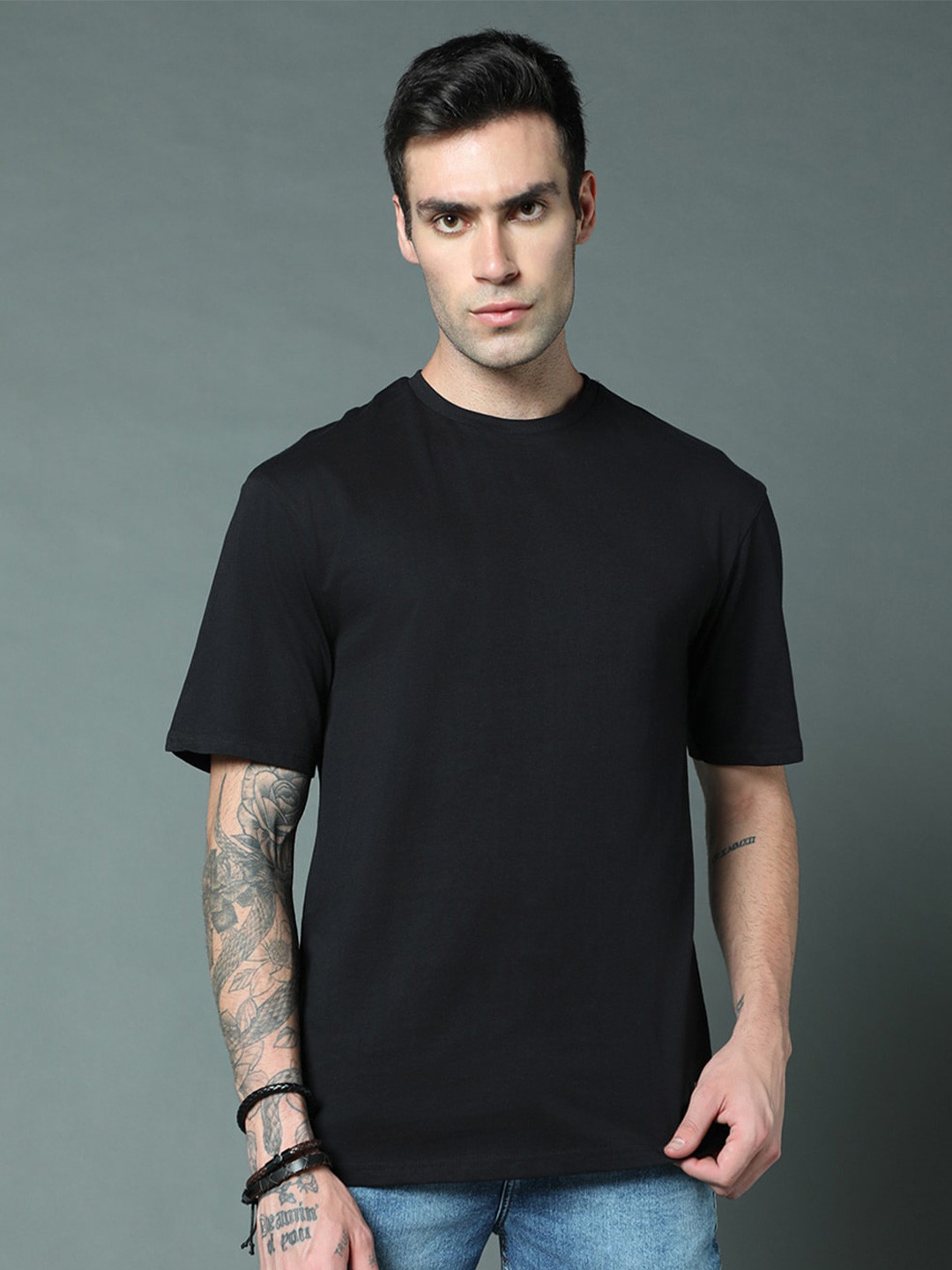 

High Star Round Neck Relaxed Fit Pure Cotton short sleeve Tshirts, Black