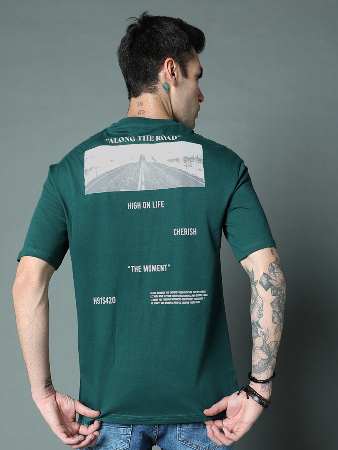 

High Star Round Neck Relaxed Pure Cotton short sleeve Tshirts, Green