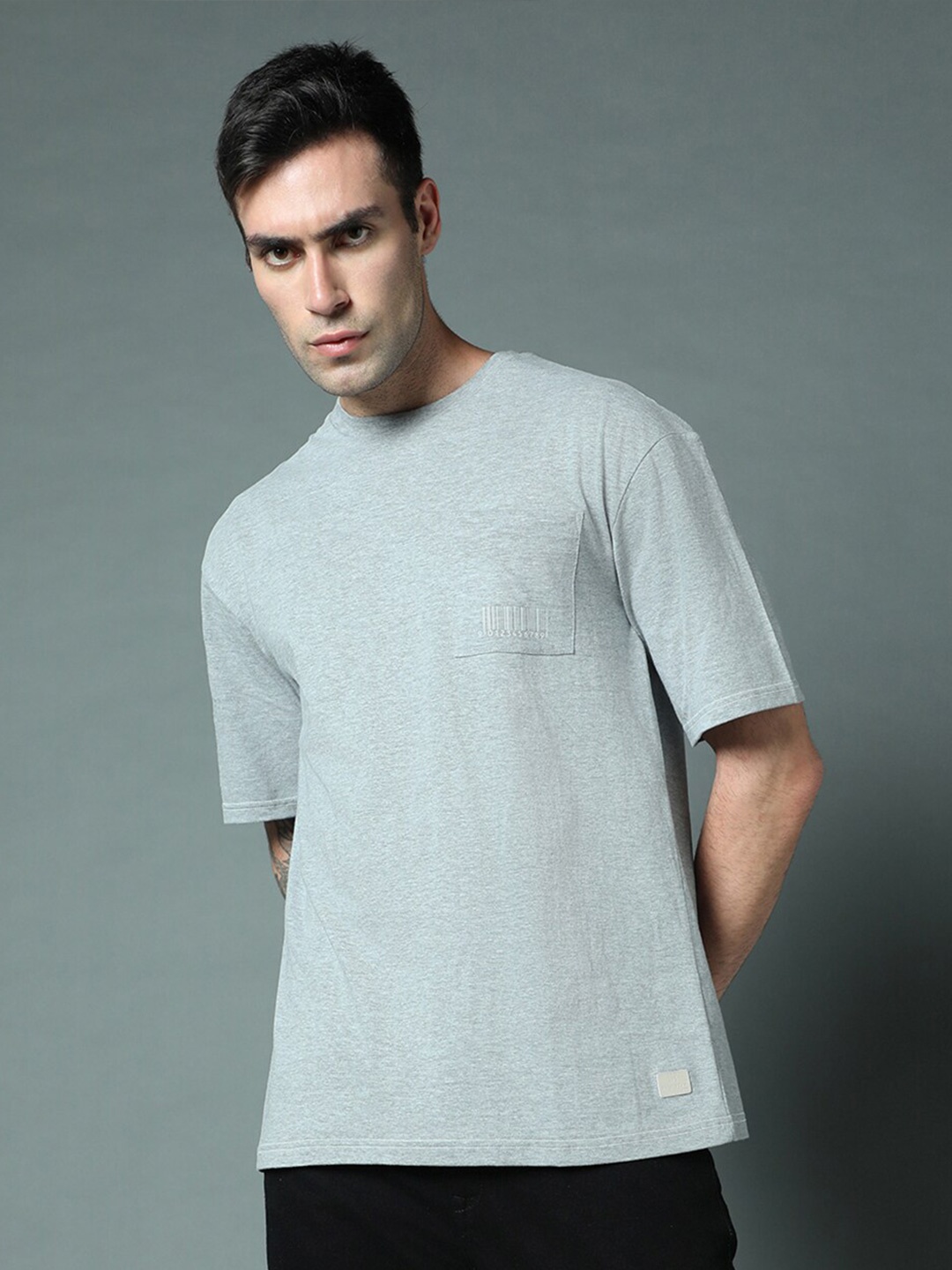 

High Star Round Neck Relaxed Fit Pure Cotton T-Shirts, Grey