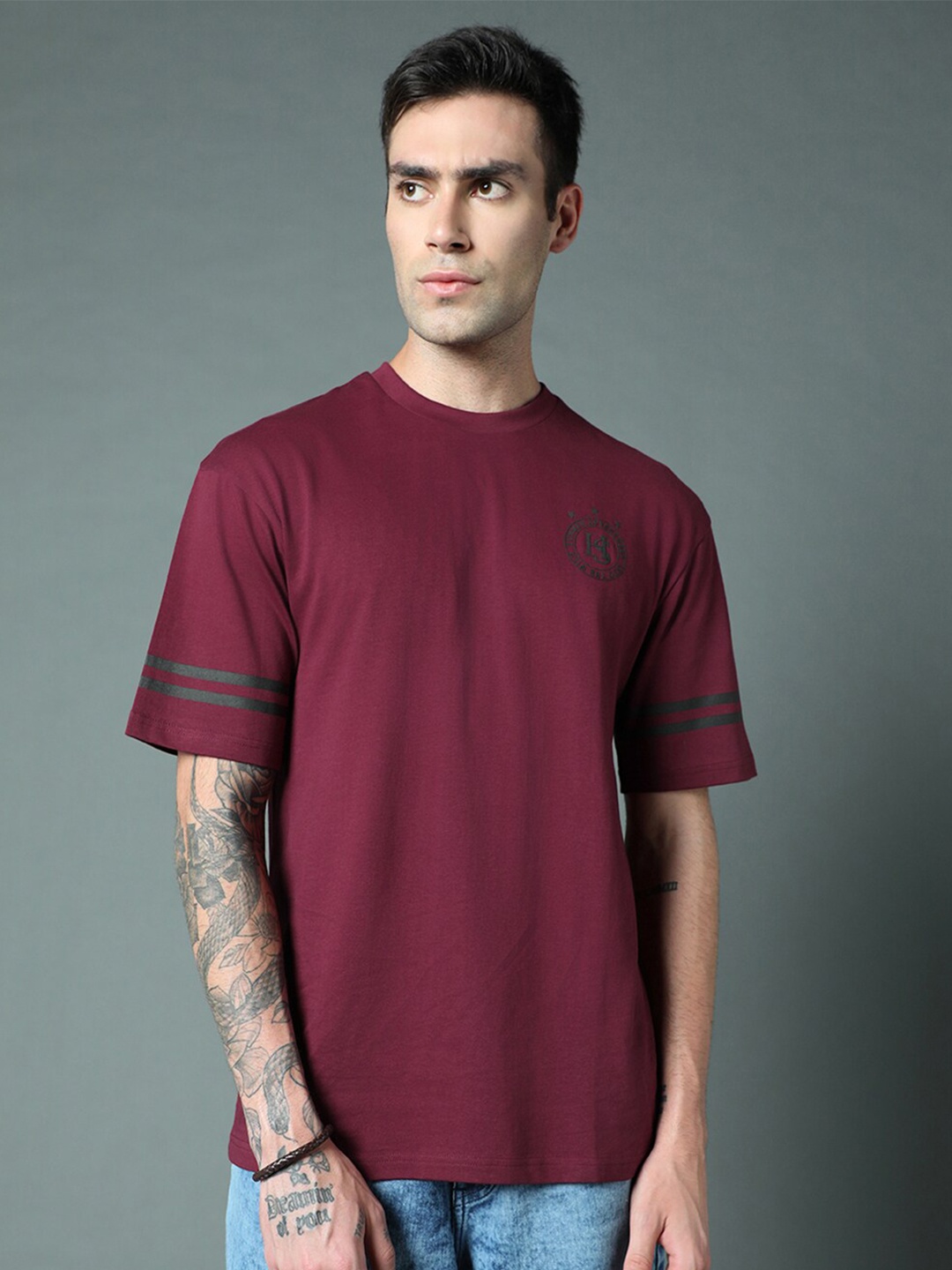 

High Star Pure Cotton Relaxed fit T-shirt, Maroon