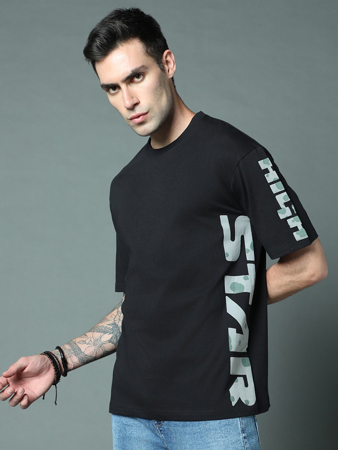 

High Star Typography Printed Relaxed Pure Cotton T-Shirts, Black
