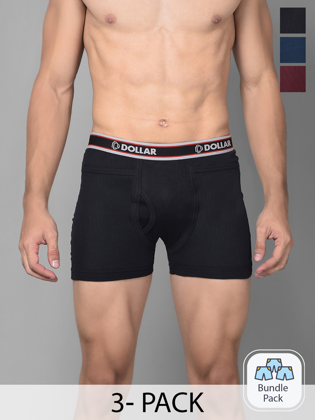 

Dollar Bigboss Men Solid Pack of 3 Combed Cotton Intrerlock Pocket Trunks, Assorted