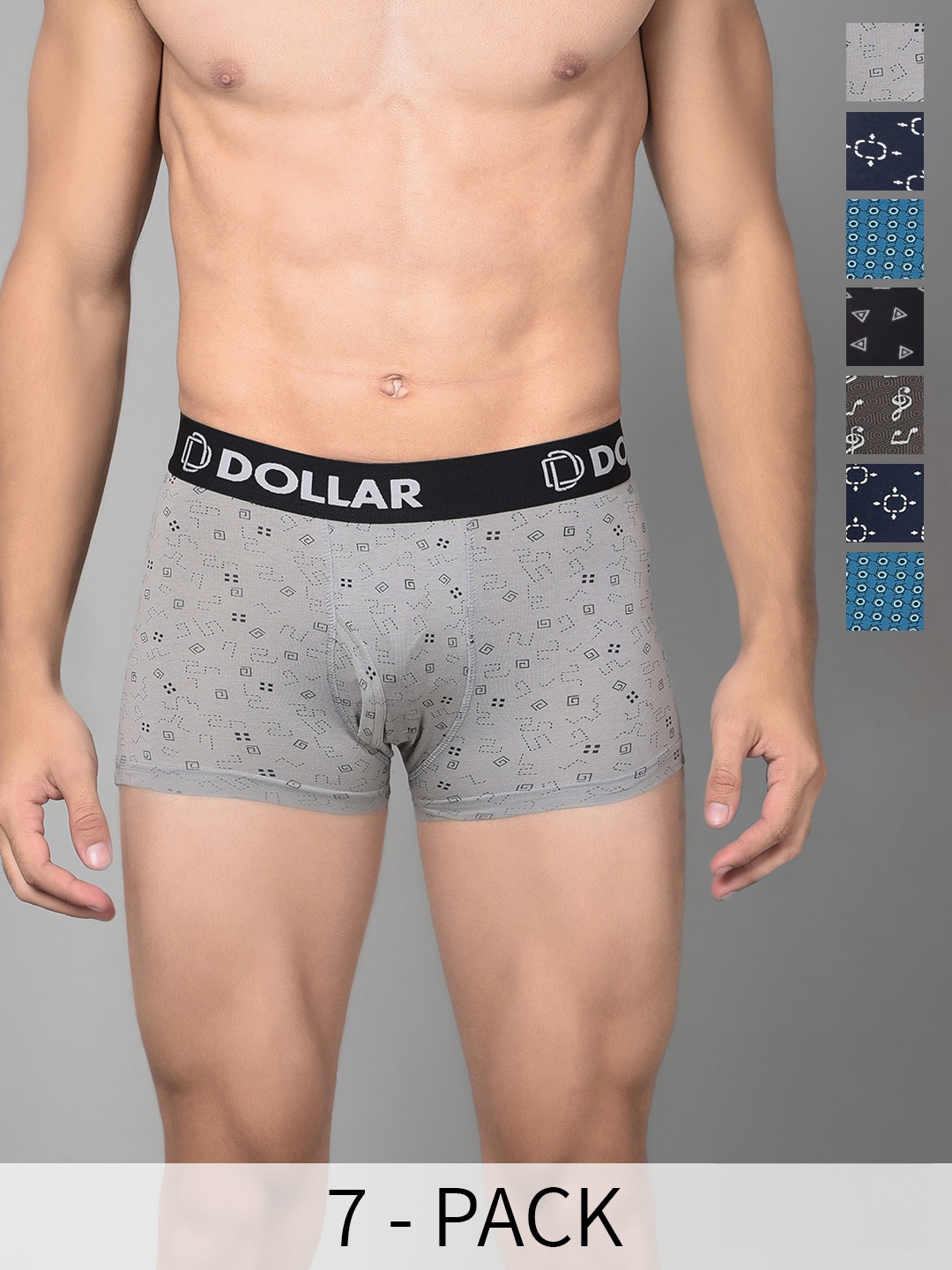 

Dollar Bigboss Men Printed Pack of 7 Cotton Shuffle Intellisoft Trunk- MBTR-16P-FLXTNK, Assorted