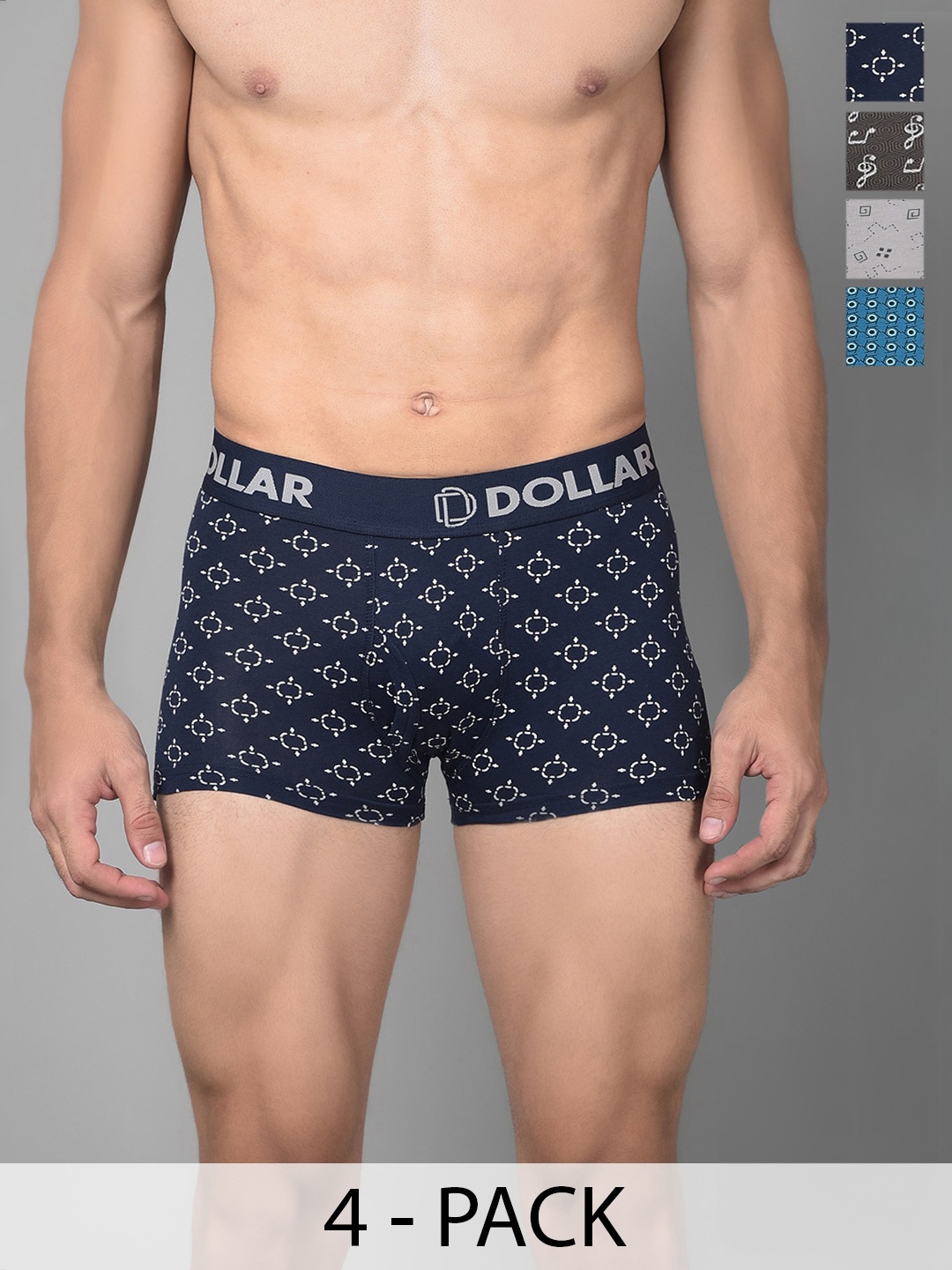 

Dollar Bigboss Printed Pack of 4 Cotton Shuffle Intellisoft Cotton Spandex Trunks, Assorted