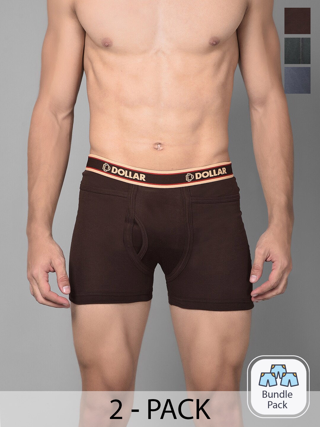 

Dollar Bigboss Men Solid Pack of 3 Combed Cotton Intrerlock Pocket Trunks, Assorted