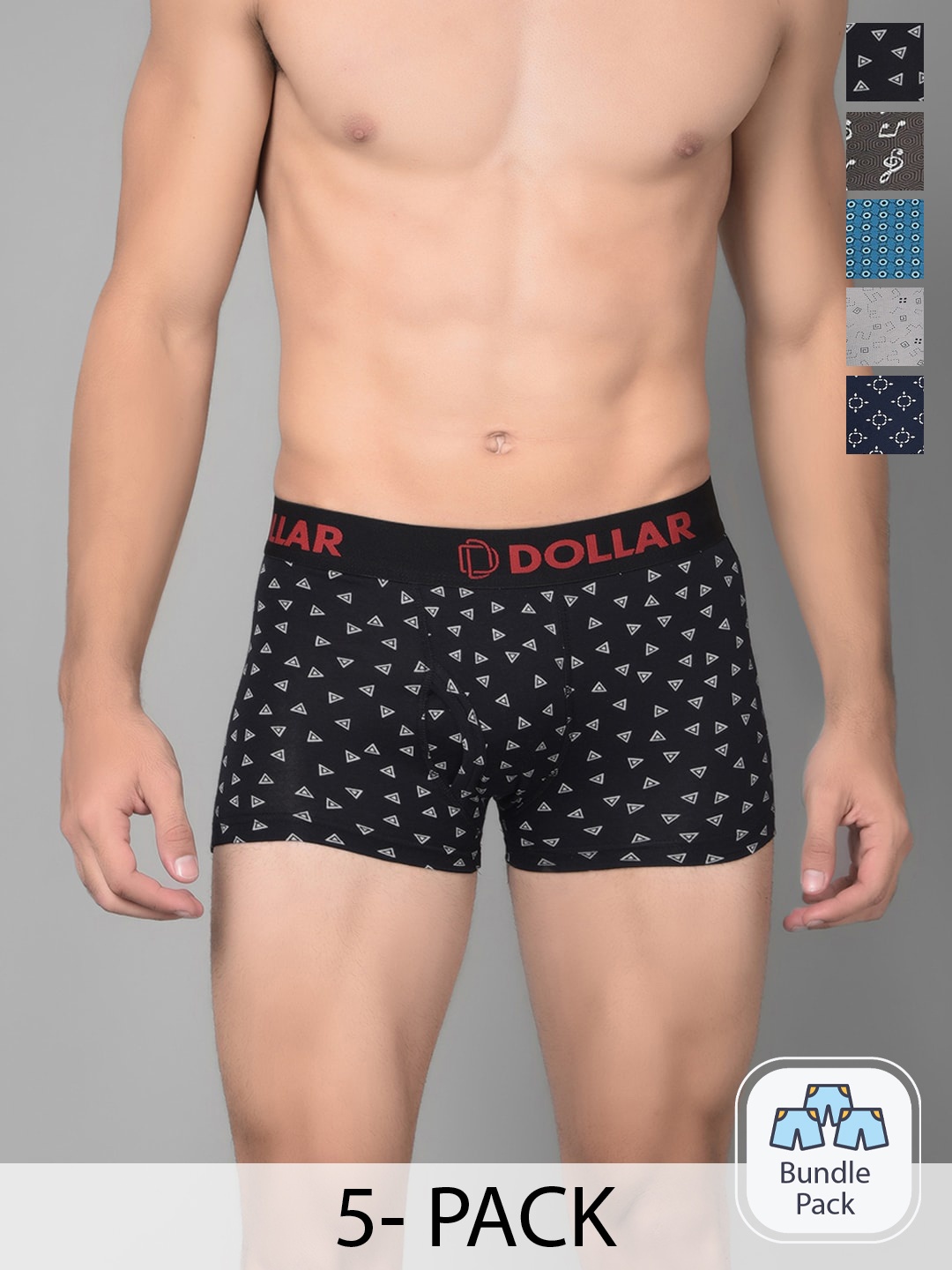 Dollar Bigboss Men Printed Pack of 5 Cotton Shuffle Intellisoft Trunks, Assorted
