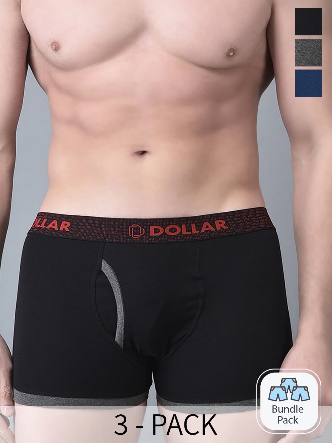 Dollar Bigboss Men 3 Combed Cotton Contoured Pouch Support Trunk MBTR-311-CNRIB-PO3-CO1, Assorted