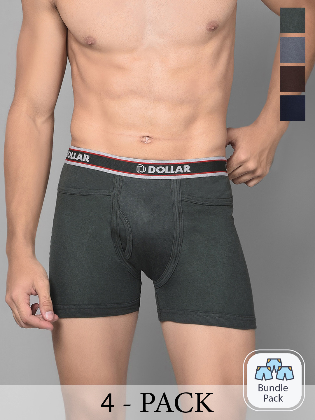 

Dollar Bigboss Solid Pack of 4 Combed Cotton Intrerlock Pocket Trunks, Assorted