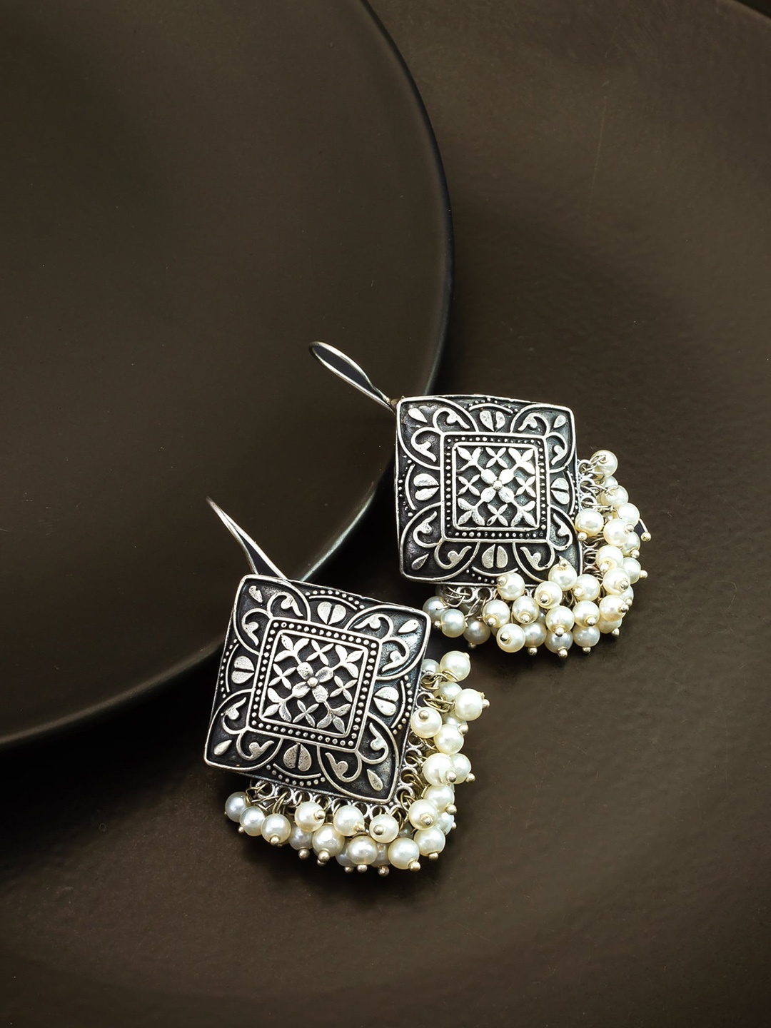 

aadita Diamond Shaped Oxidised Drop Earrings, Silver