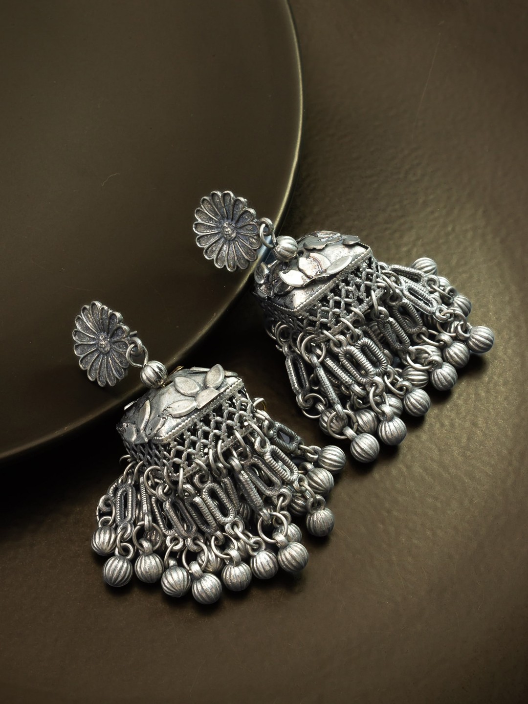 

aadita Oxidised Contemporary Jhumkas, Silver