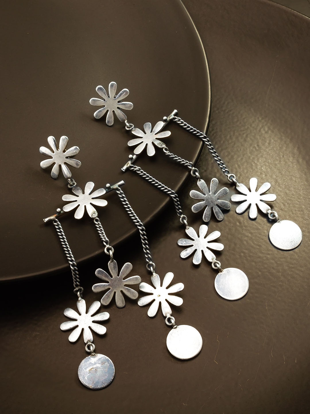 aadita Floral Drop Earrings, Silver
