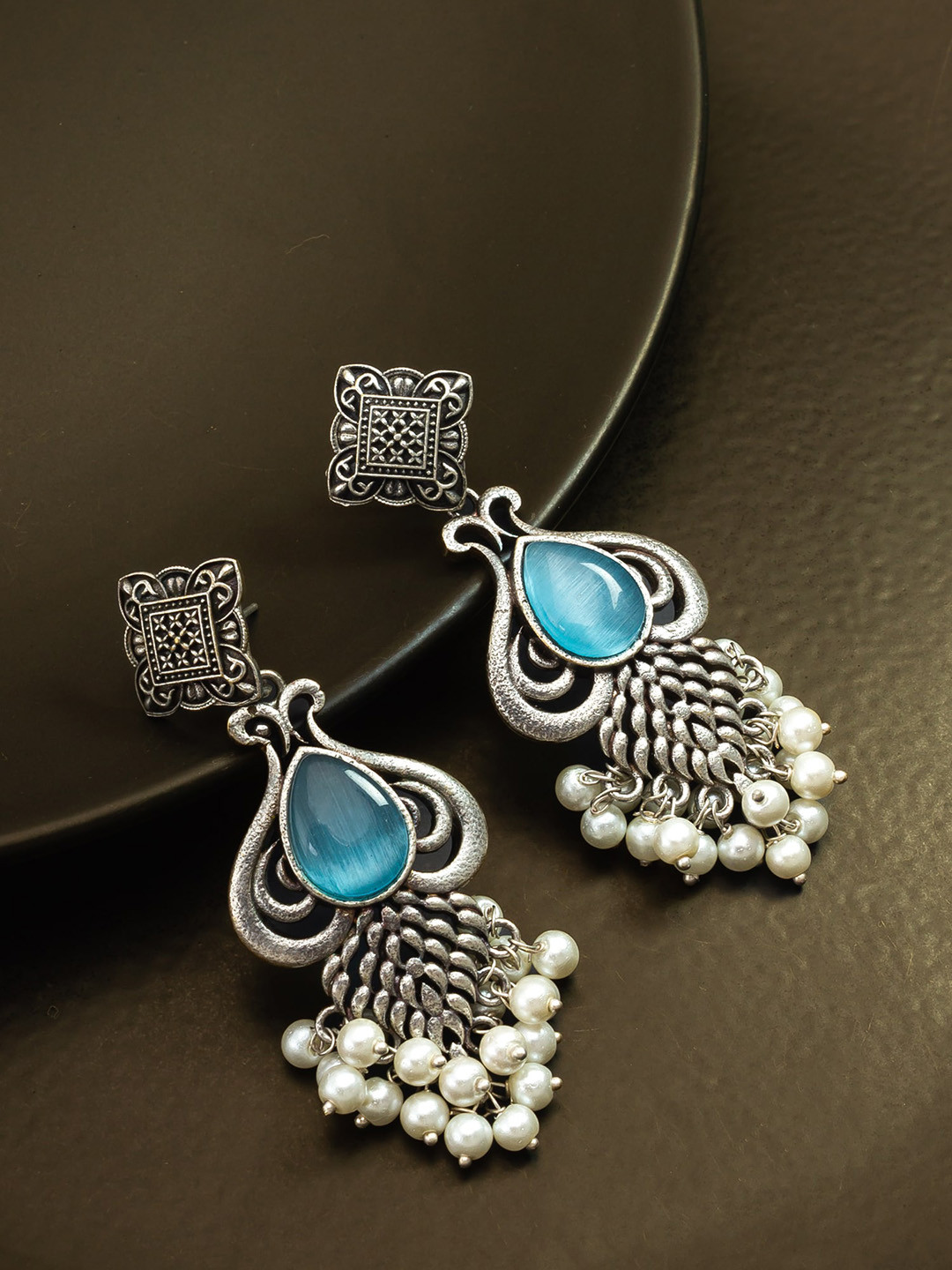 

aadita Contemporary Oxidised Drop Earrings, Silver