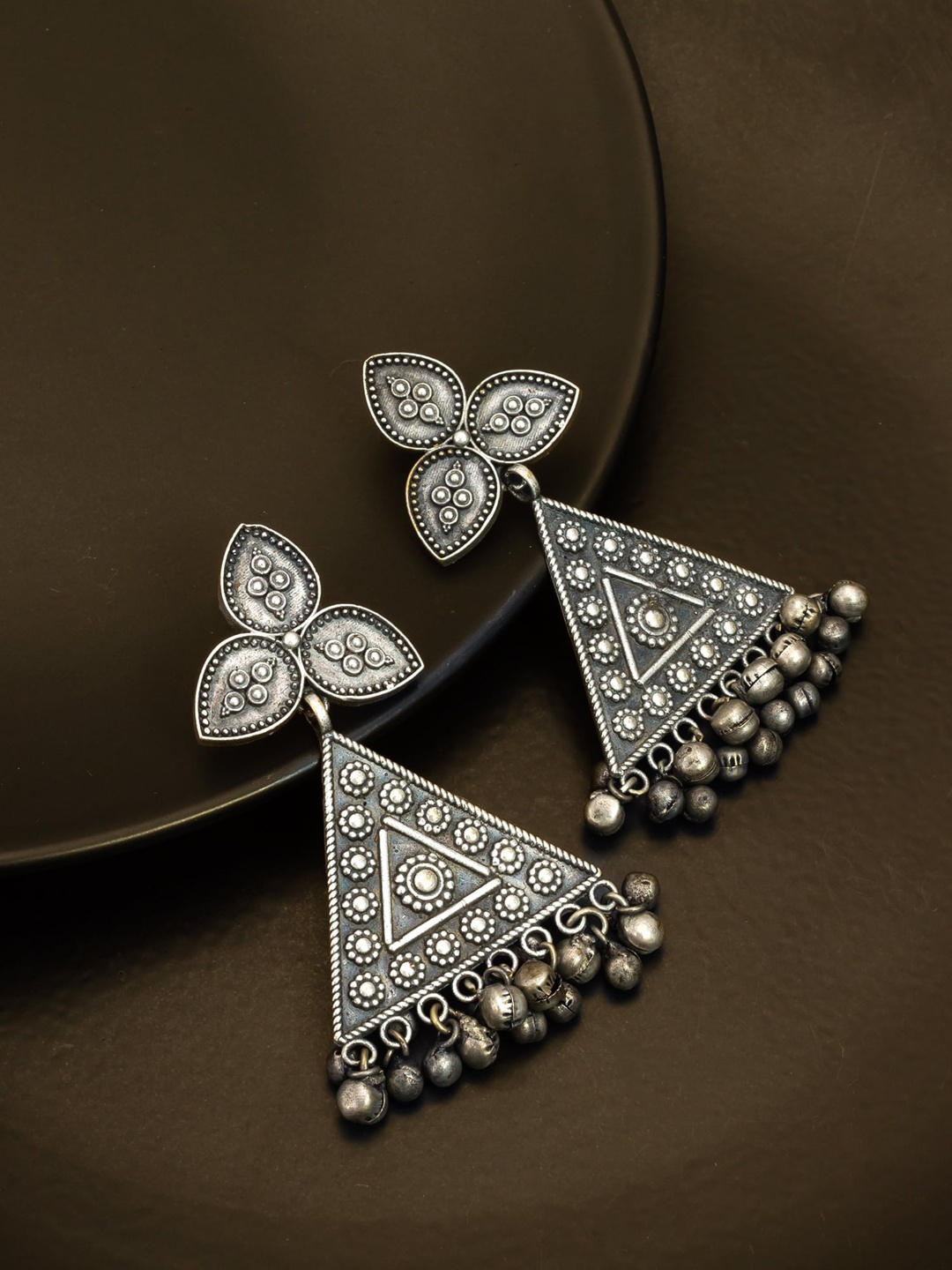 

aadita Contemporary Oxidised Drop Earrings, Silver