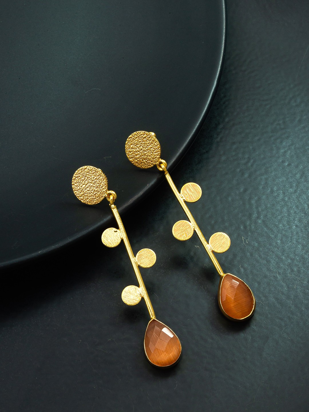 

aadita Gold-Plated Rhinestone Studded Drop Earrings