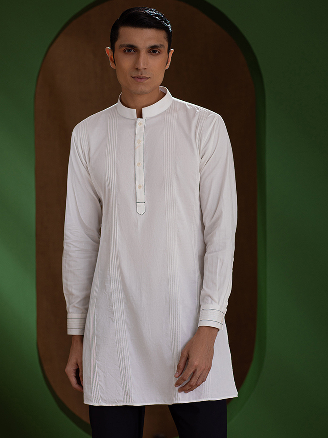 

Earthpiece Mandarin Collar Organic Cotton Straight Kurta, White