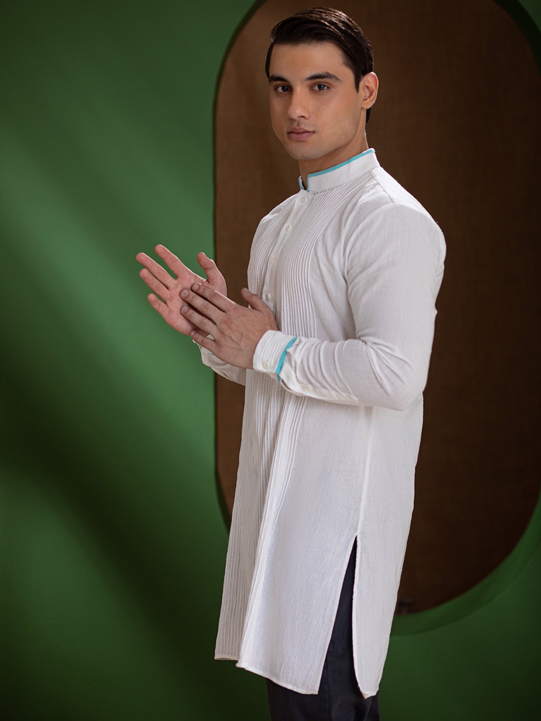 

Earthpiece Striped Mandarin Collar Organic Cotton Straight Kurta, White