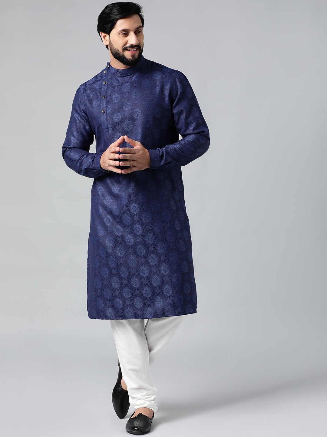 

TheEthnic.Co Ethnic Motifs Woven Design Straight Kurta With Trousers, Blue