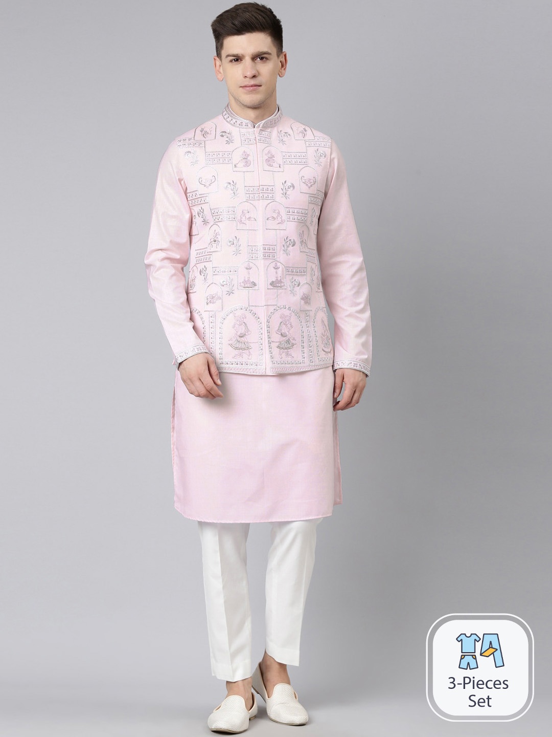 TheEthnic.Co Kurta with Pyjamas With Nehru jacket, Pink
