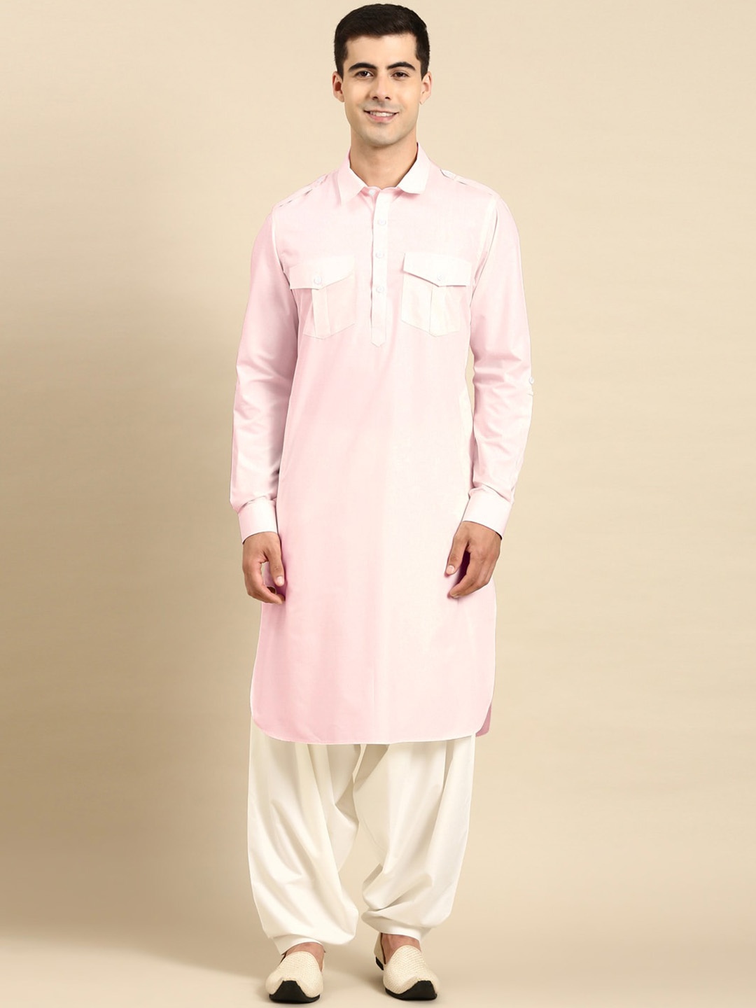 

TheEthnic.Co Pure Cotton Straight Kurta with Trousers, Pink
