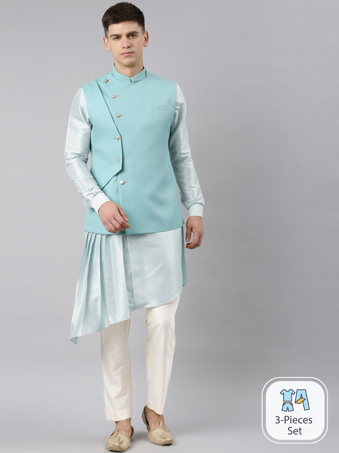 

TheEthnic.Co Straight Kurta With Pyjamas & Jacket, Blue