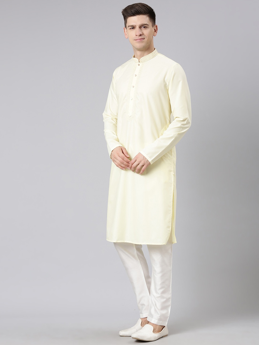 

TheEthnic.Co Thread Work Pure Cotton Kurta with Palazzos, Yellow