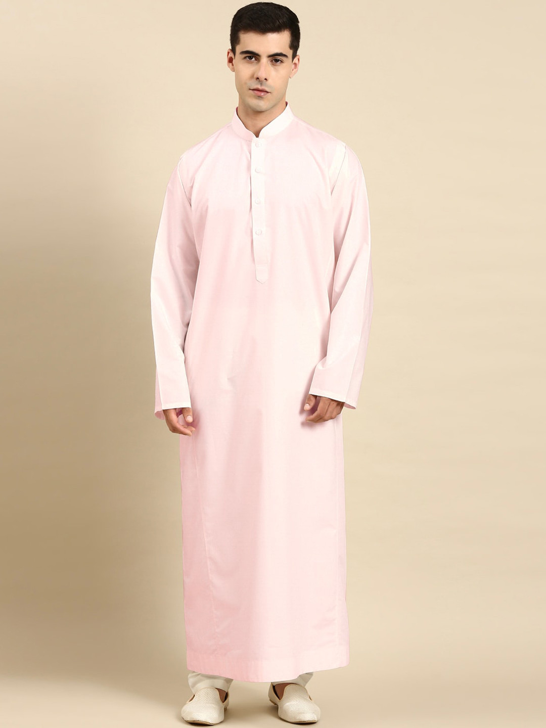 

TheEthnic.Co Mandarin Collar Pure Cotton A-Line Jubba Kurta With Pyjamas, Pink