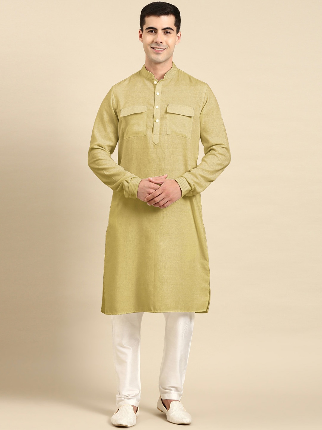 

TheEthnic.Co Pure Cotton Pathani Kurta with Trousers, Green