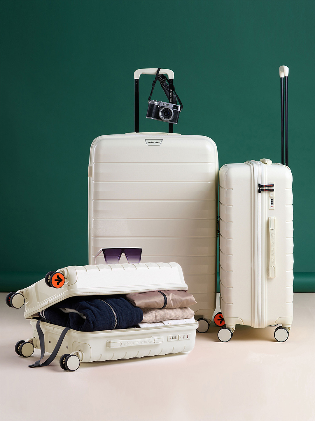 

Nasher Miles Vienna Polypropylene Set of 3 S/M/L Cream Trolley Bags (55-65-75 cm)