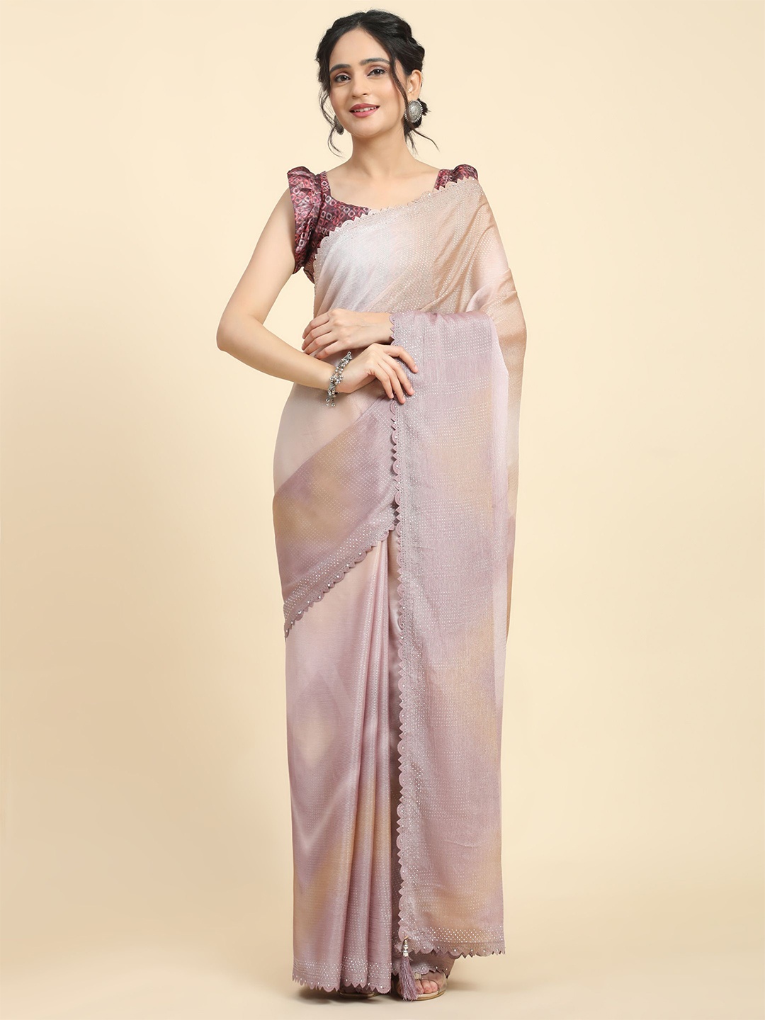 

RACHNA Embellished Beads and Stones Brasso Saree, Purple