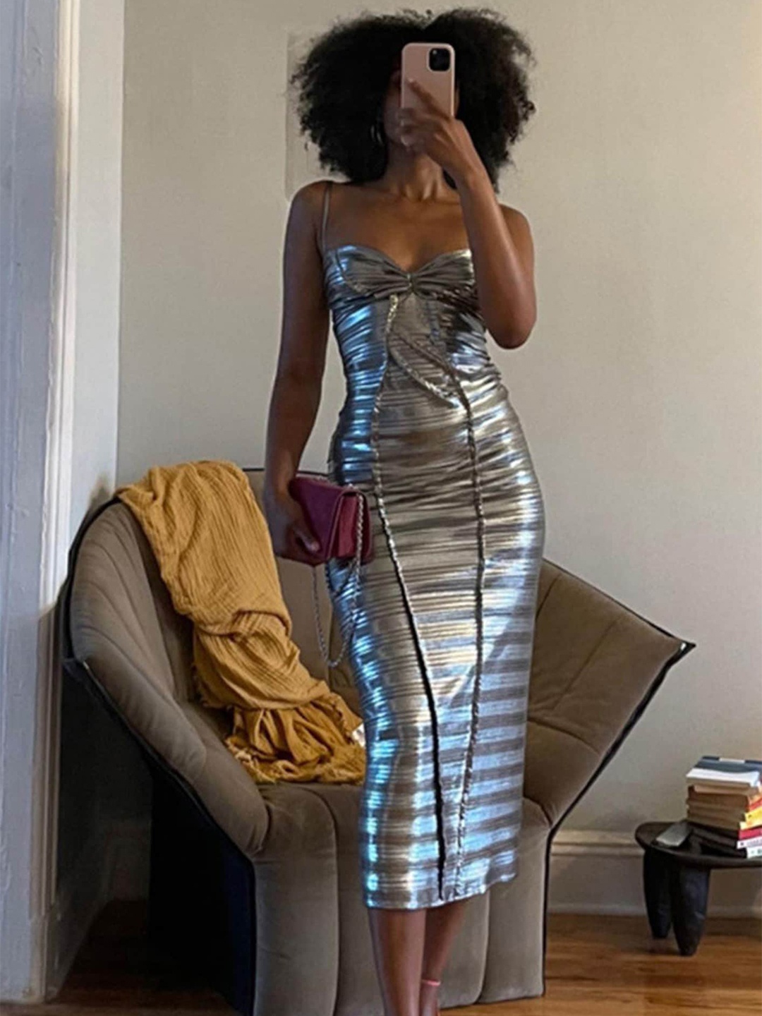 

LULU & SKY Striped Shoulder Strap Sheath Dress, Silver