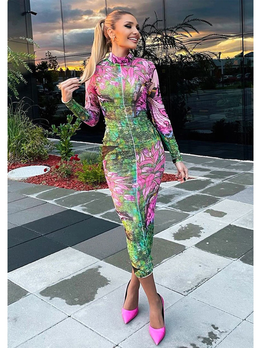 LULU & SKY Floral Printed Bodycon Dress, Pink