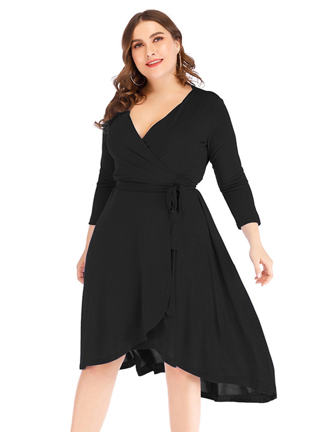 

LULU & SKY V-Neck Tie-Ups Wrap Dress, Black