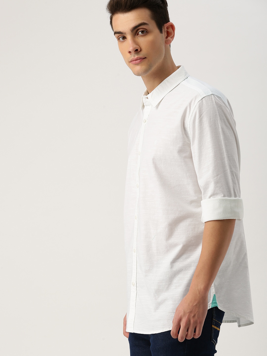 

United Colors of Benetton Men White Slim Fit Self-Design Casual Shirt