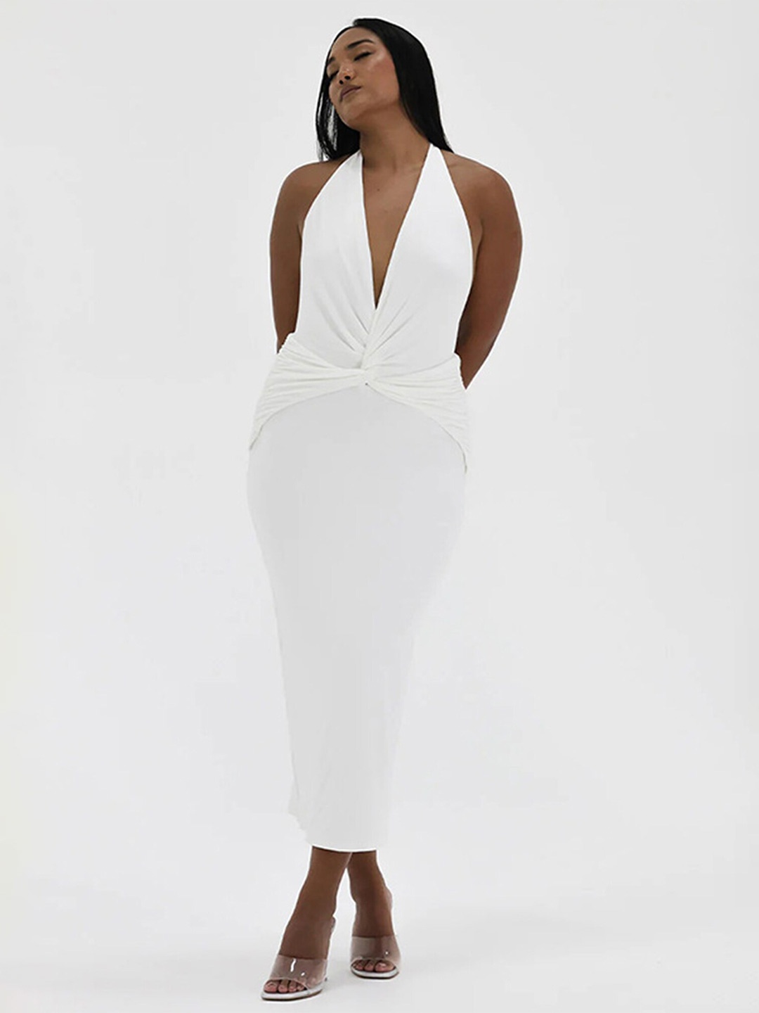 

LULU & SKY Halter Neck Sheath Midi Dress, White