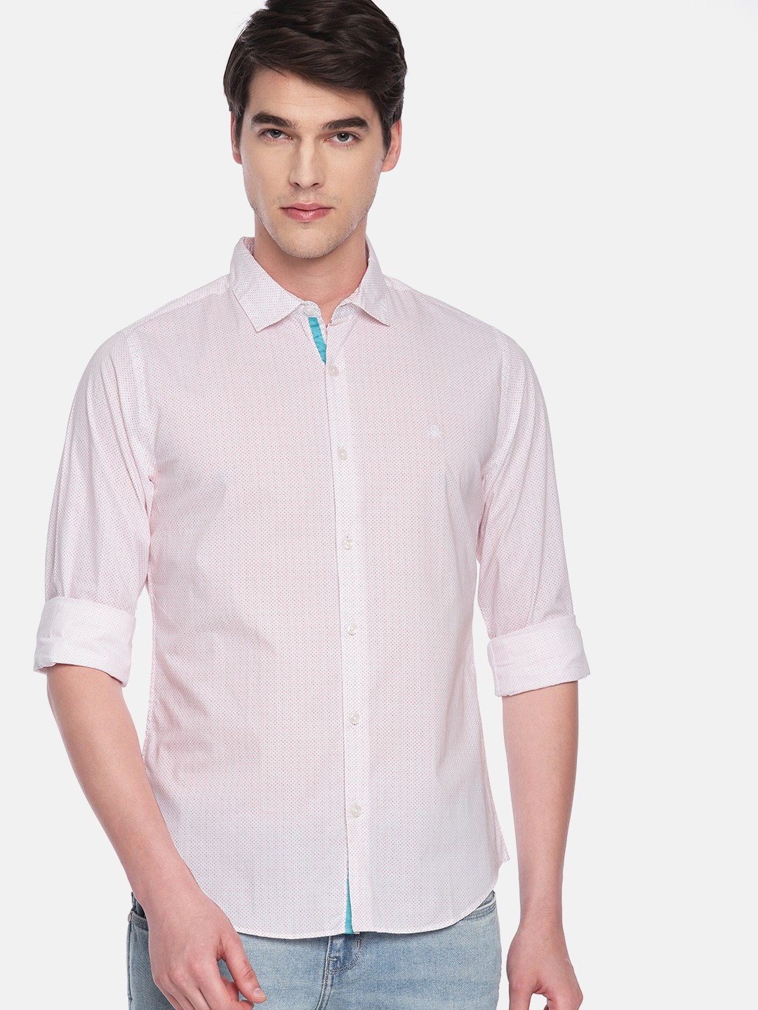 

United Colors of Benetton Men White & Pink Slim Fit Printed Casual Shirt