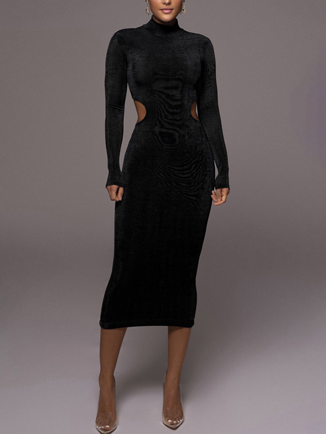 

LULU & SKY High Neck Cut-Out Detailed Bodycon Midi Dress, Black