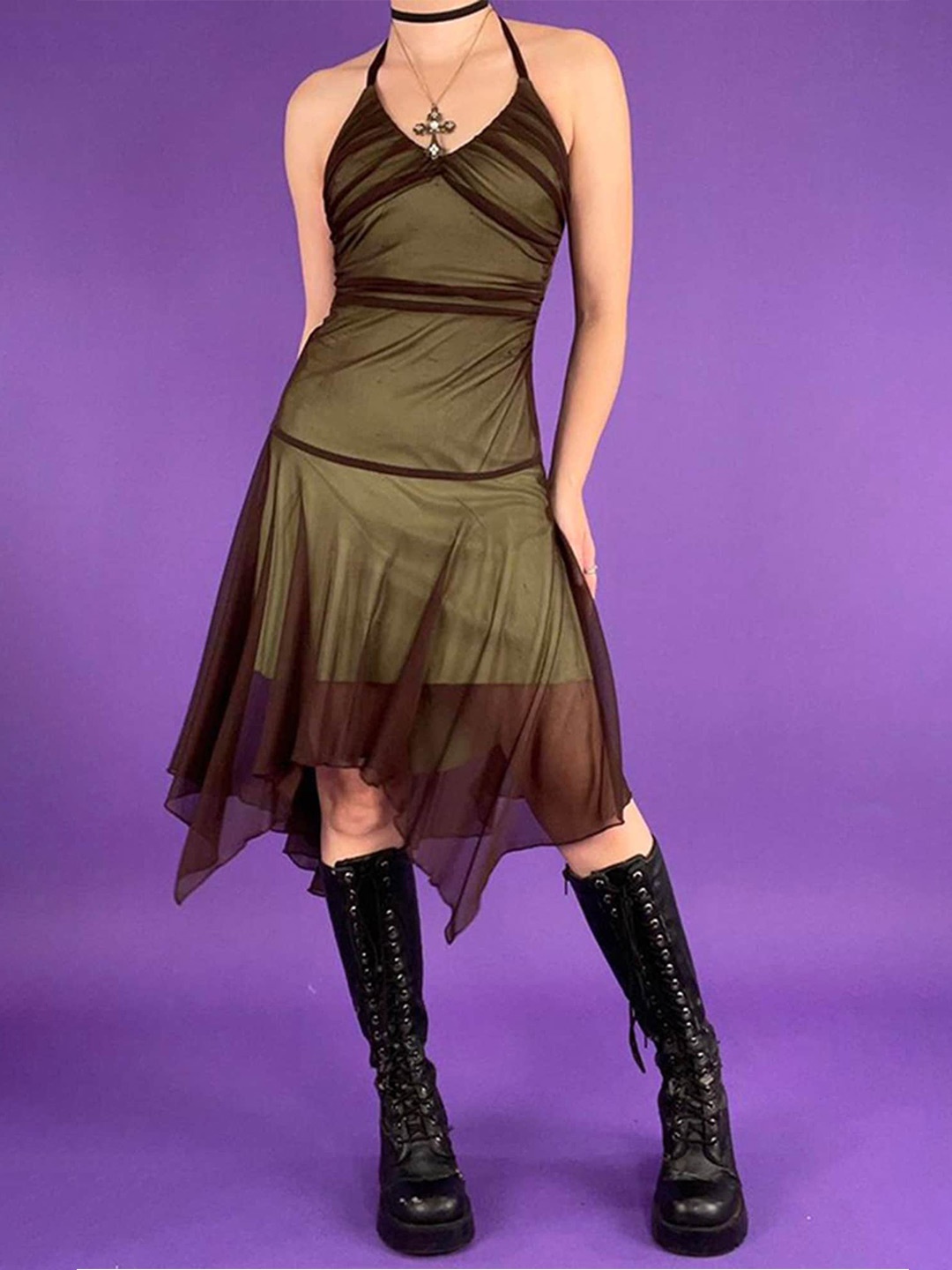 

LULU & SKY Halter Neck A-Line Midi Dress, Brown
