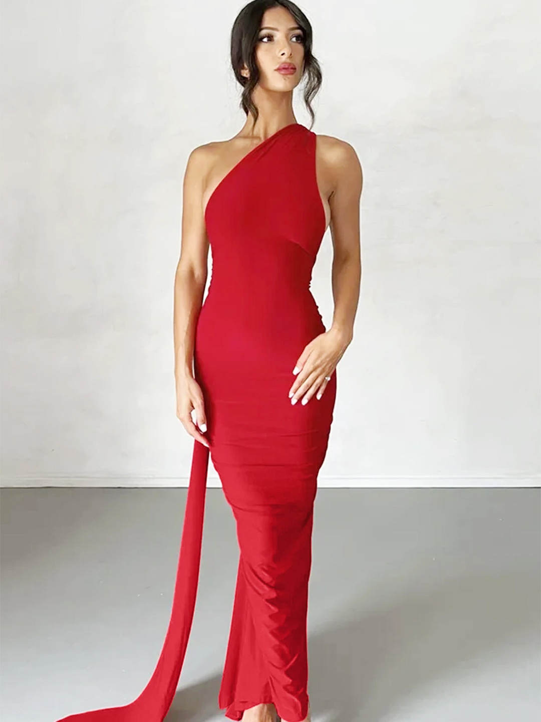 

LULU & SKY One Shoulder Backless Bodycon Maxi Dress, Red