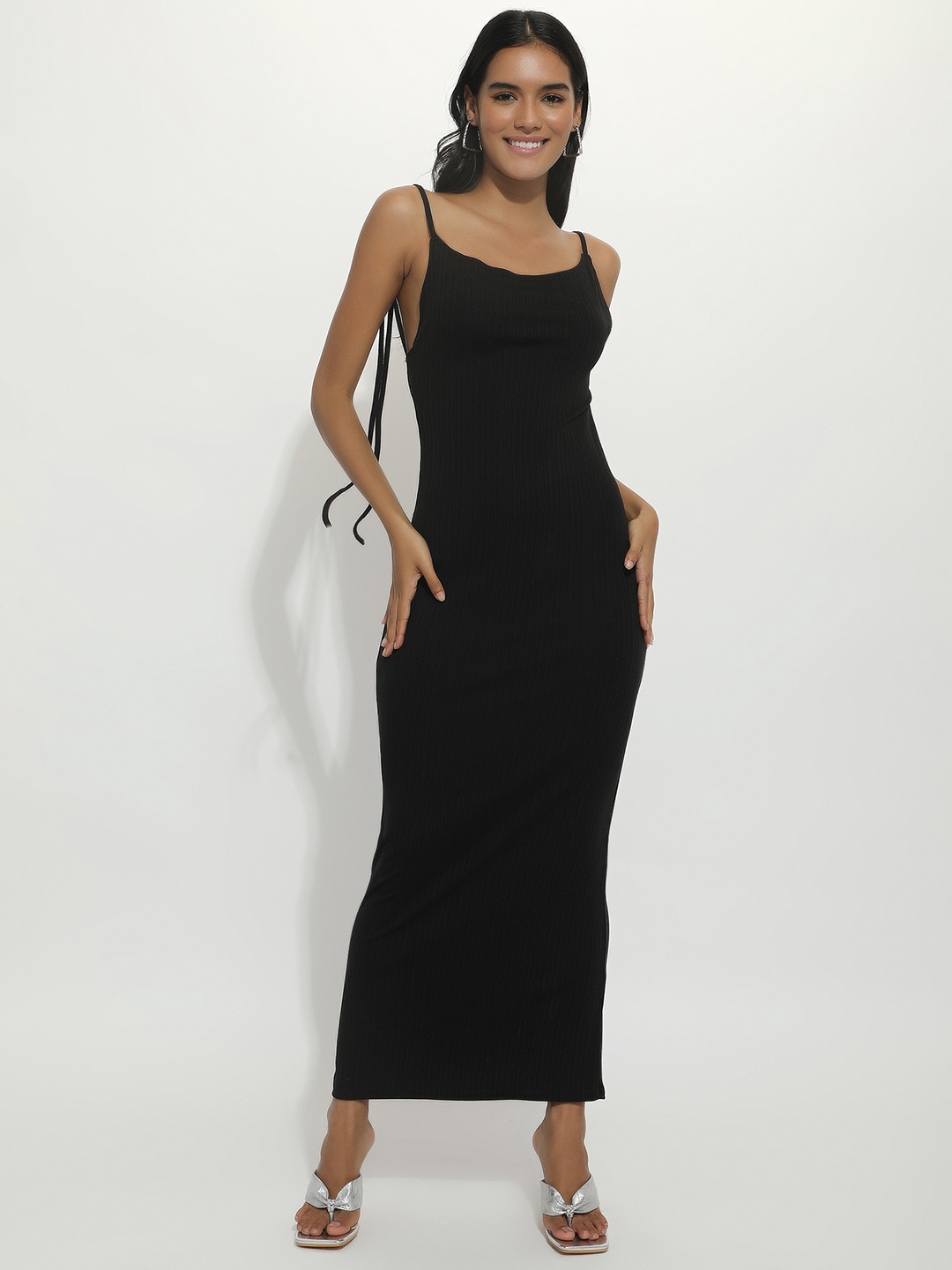 

LULU & SKY Shoulder Straps Bodycon Maxi Dress, Black