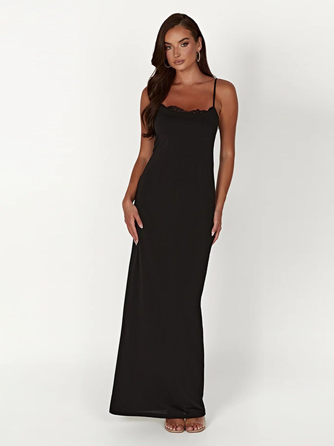 

LULU & SKY Shoulder Straps Lace-Up Detail Sheath Dress, Black