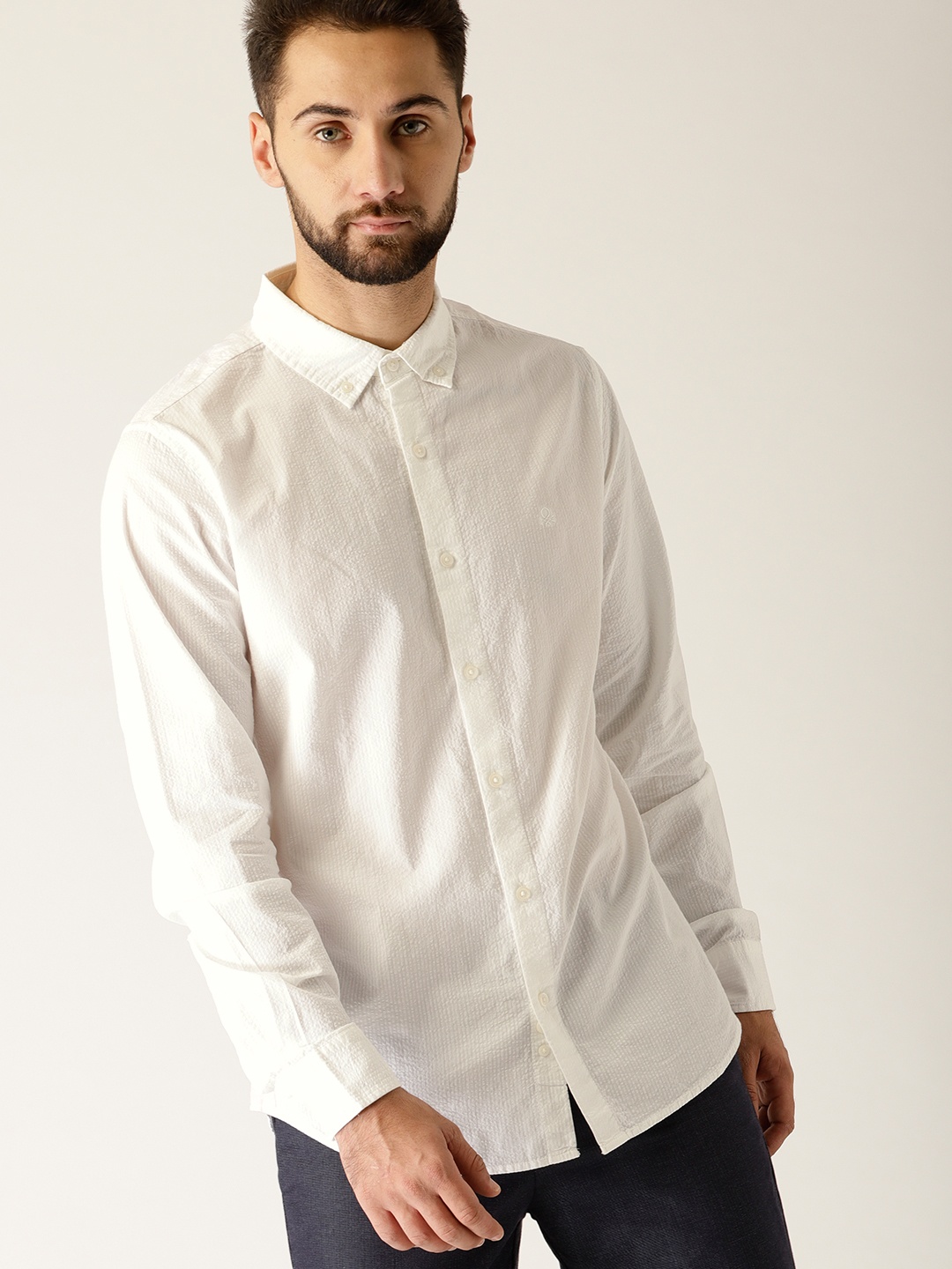 

United Colors of Benetton Men White Slim Fit Self Design Casual Shirt